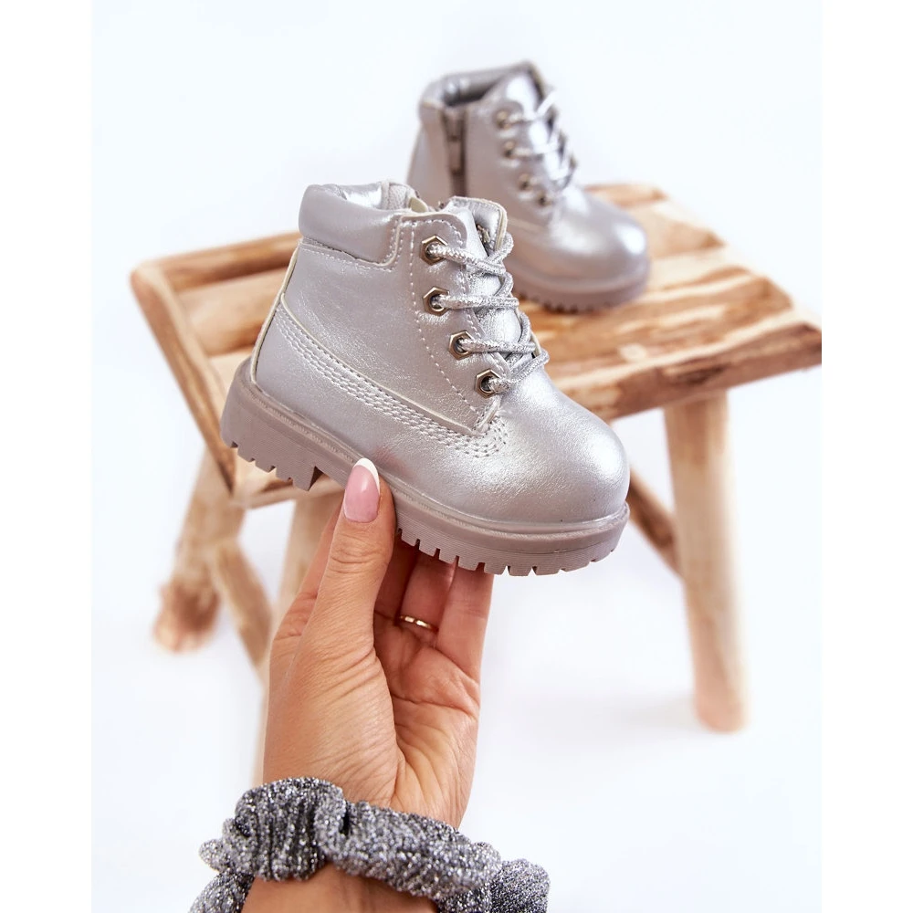 FR1 Bottes De Trappeur Pour Enfants Avec Une Fermeture éclair Silver Dexter Argent – Image 3