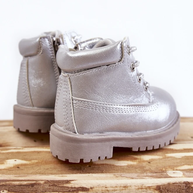FR1 Bottes De Trappeur Pour Enfants Avec Une Fermeture éclair Silver Dexter Argent – Image 4