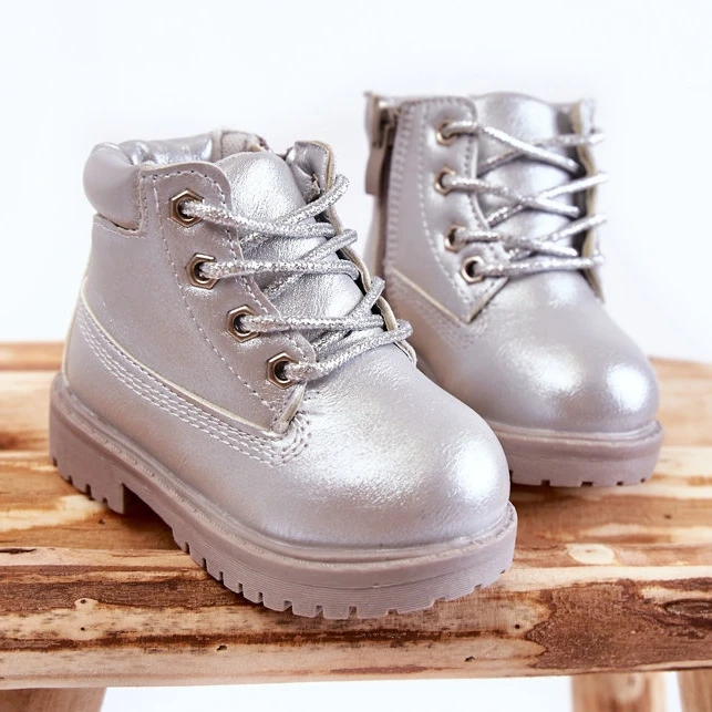 FR1 Bottes De Trappeur Pour Enfants Avec Une Fermeture éclair Silver Dexter Argent – Image 5