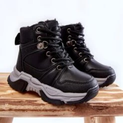 FR1 Bottes Trappeurs Enfant Chaudes Avec Fermeture Éclair Noir Marvin Le Noir