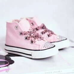 FRROCK Baskets Enfant Haute Rose Strass Smile