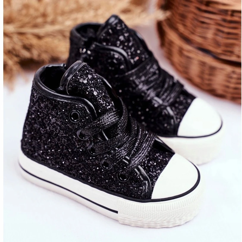 FRROCK Baskets Enfant Shiny High Black Ally Le Noir
