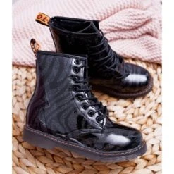 FRROCK Boots Enfant Laquées Avec Fermeture Noir Omua Le Noir