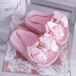 FRROCK Claquettes Enfant Fille Nœud Perle Rose Senari