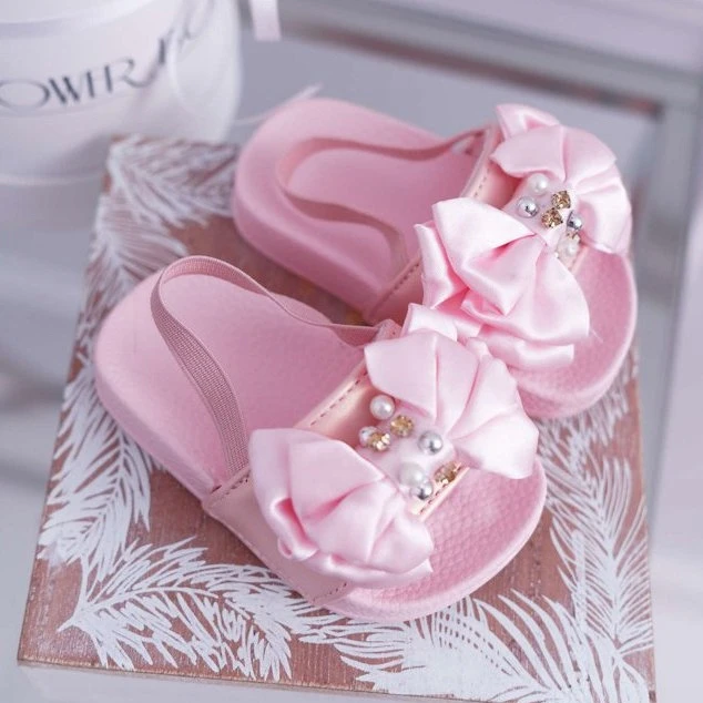 FRROCK Claquettes Enfant Fille Nœud Perle Rose Senari