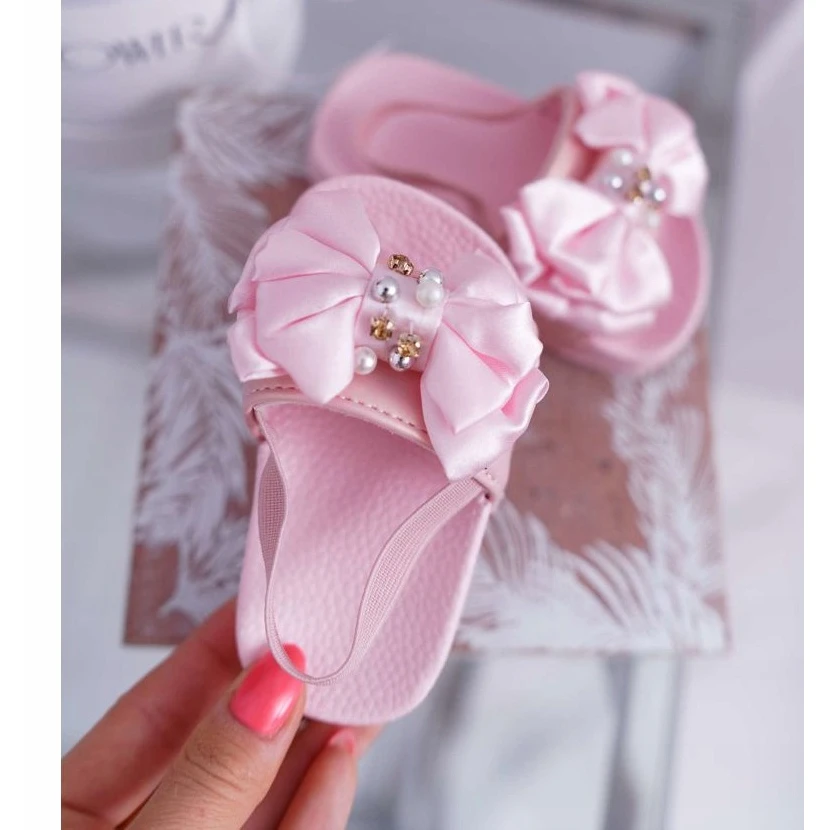 FRROCK Claquettes Enfant Fille Nœud Perle Rose Senari – Image 3