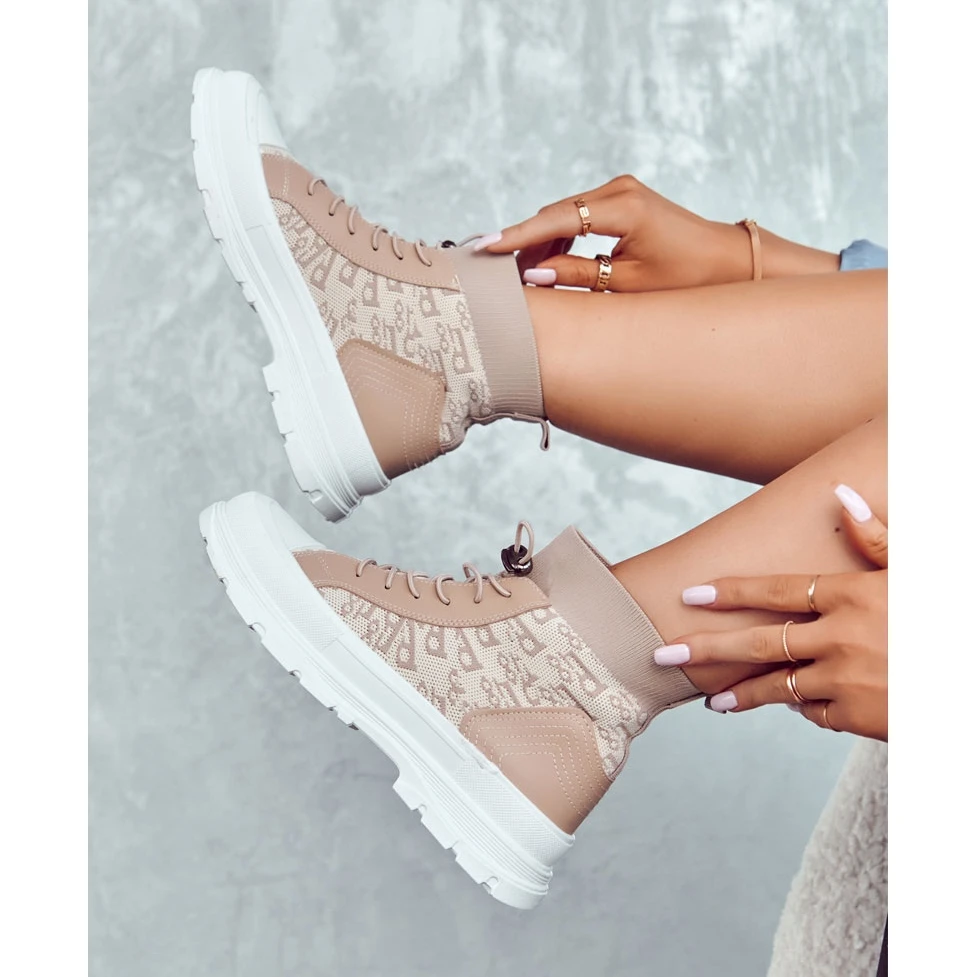 FW1 Baskets à La Mode High Sock Beige Collin – Image 7