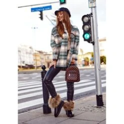 HAN Bottes De Neige Femme En Cuir Avec Fourrure Black Snow Fox Le Noir