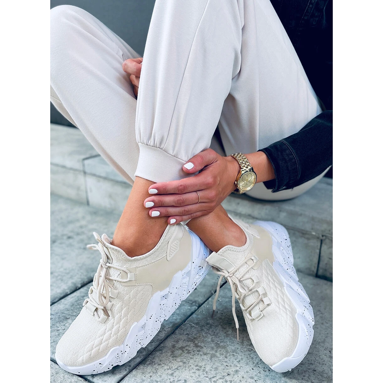 Indu Beige Chaussures De Sport Chaussette – Image 3