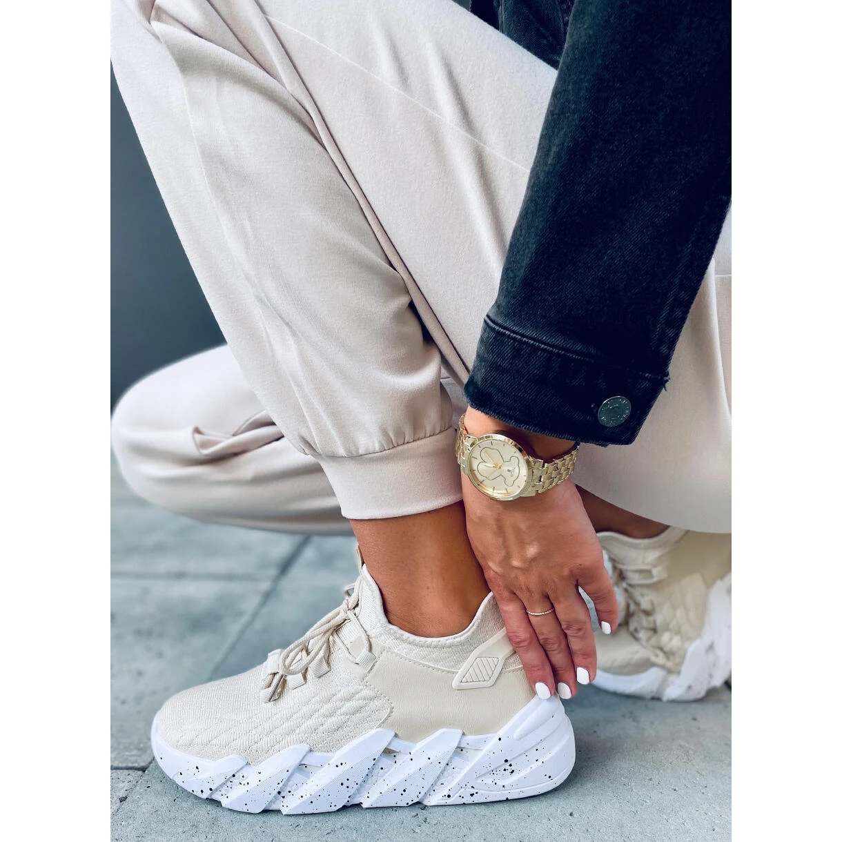 Indu Beige Chaussures De Sport Chaussette – Image 5