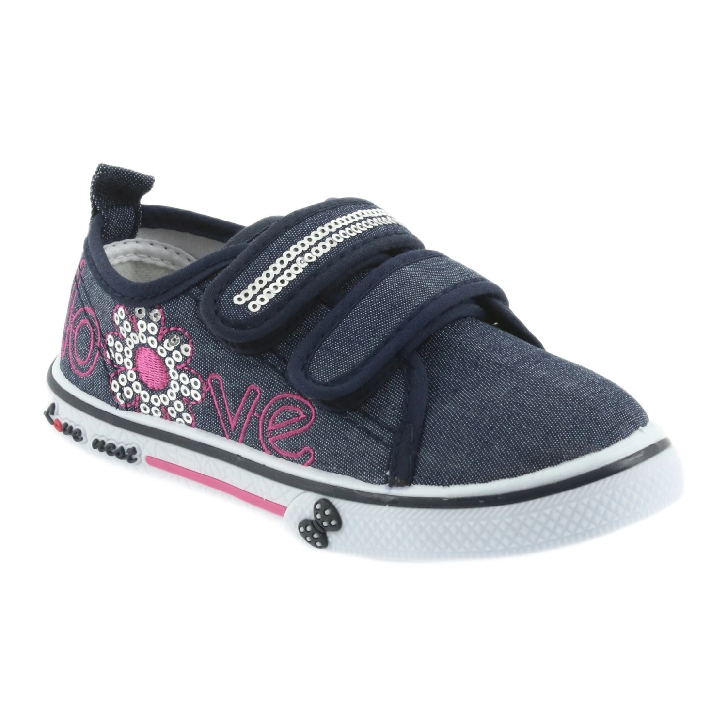 Jeans Love Baskets Atletico, Empiècement En Cuir Bleu Marin Rose