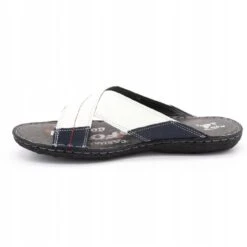 Kampol Chaussons Cuir Homme 200/B Blanc Blanche Bleu Marin