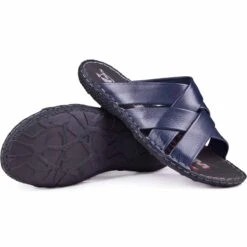 Kampol Chaussons Cuir Homme 214/63 Bleu Marine