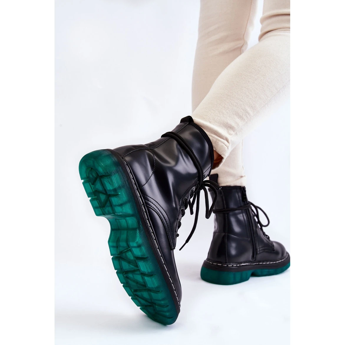 Laura Messi Bottes à Lacets Pour Femmes Avec Semelle Verte Trinah Noire Le Noir – Image 3