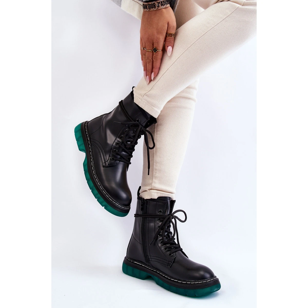 Laura Messi Bottes à Lacets Pour Femmes Avec Semelle Verte Trinah Noire Le Noir – Image 6