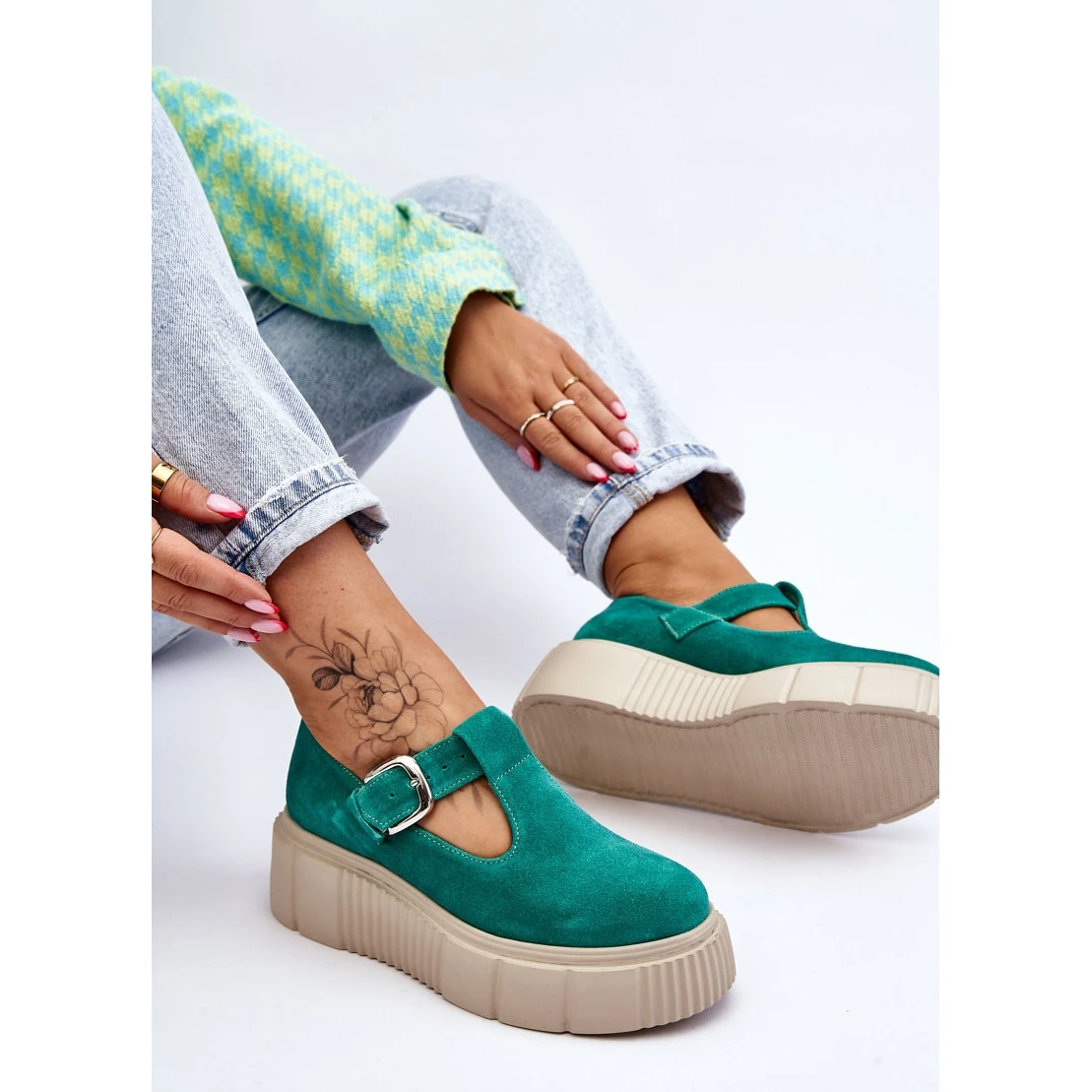 Lemar Brogues En Daim à La Mode Sur Une Plate-forme Massive Vert Colson – Image 10