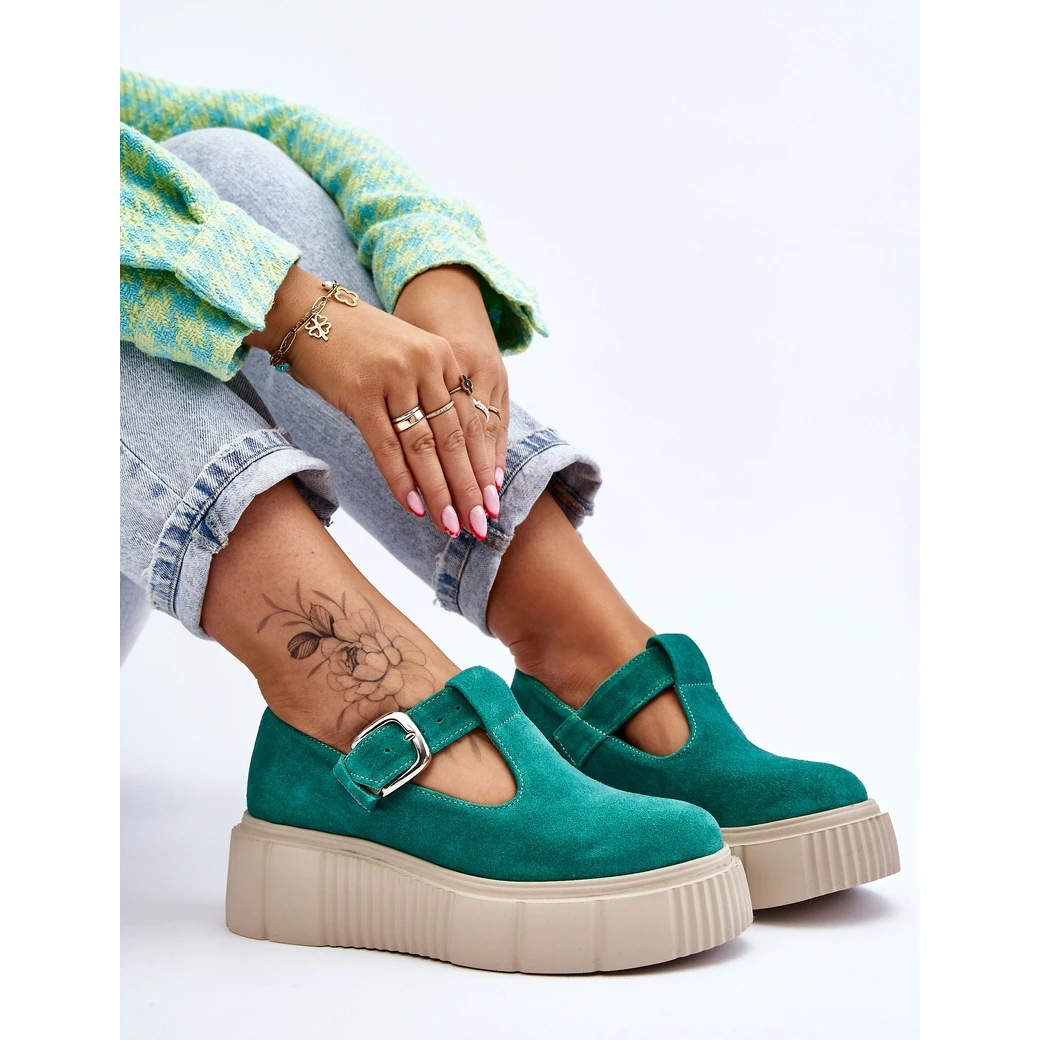 Lemar Brogues En Daim à La Mode Sur Une Plate-forme Massive Vert Colson – Image 11