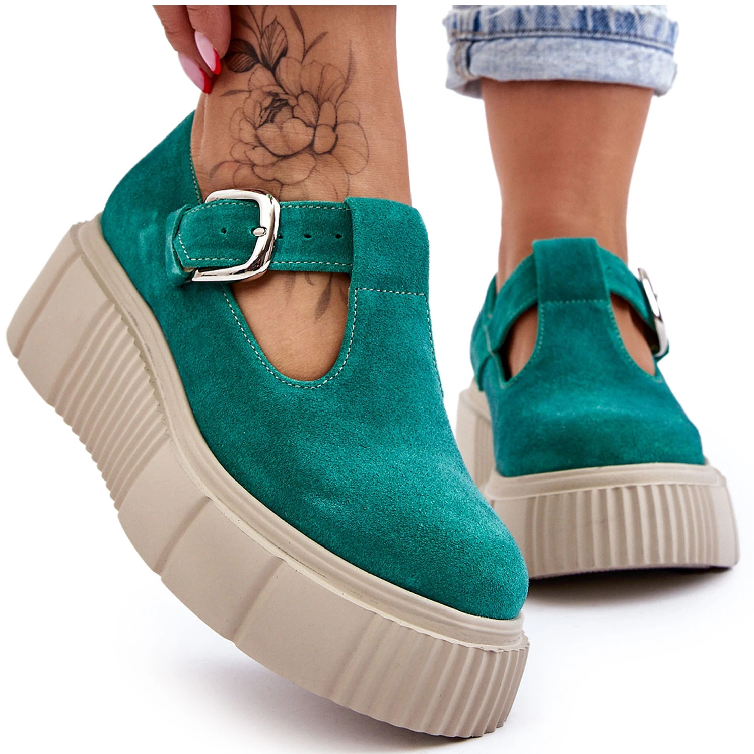 Lemar Brogues En Daim à La Mode Sur Une Plate-forme Massive Vert Colson – Image 12