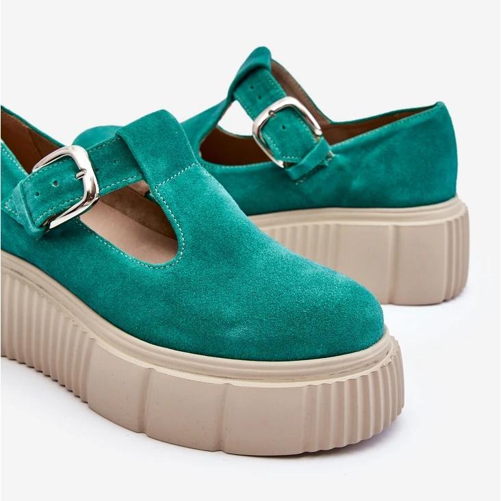 Lemar Brogues En Daim à La Mode Sur Une Plate-forme Massive Vert Colson – Image 2