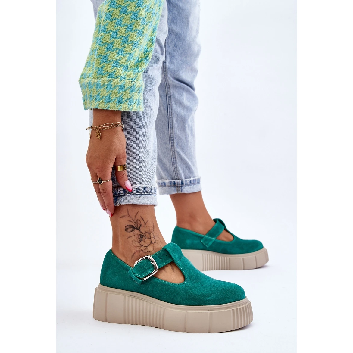 Lemar Brogues En Daim à La Mode Sur Une Plate-forme Massive Vert Colson – Image 4