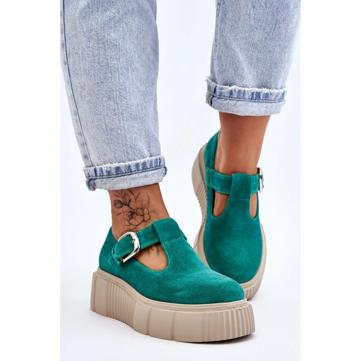 Lemar Brogues En Daim à La Mode Sur Une Plate-forme Massive Vert Colson – Image 7