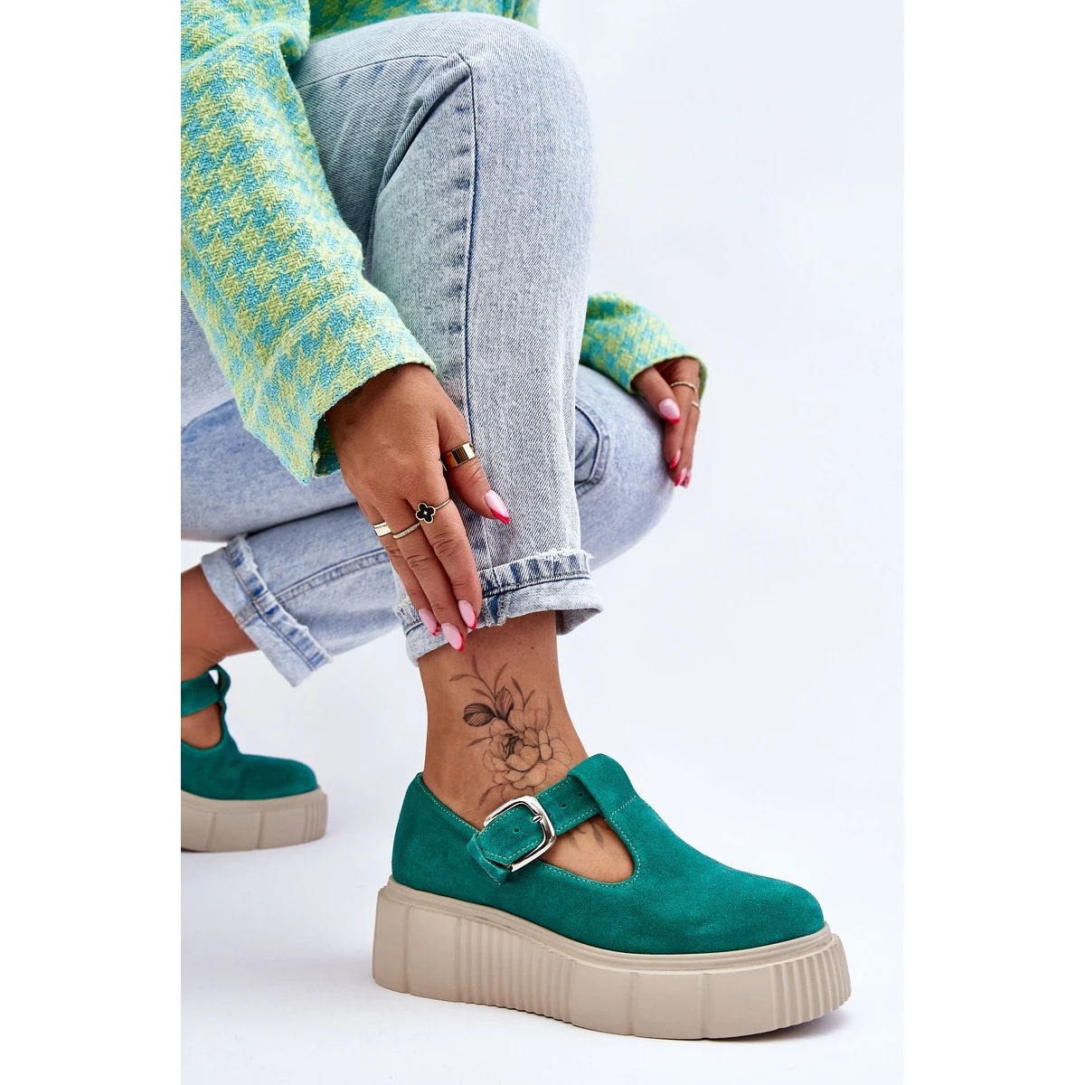 Lemar Brogues En Daim à La Mode Sur Une Plate-forme Massive Vert Colson – Image 8