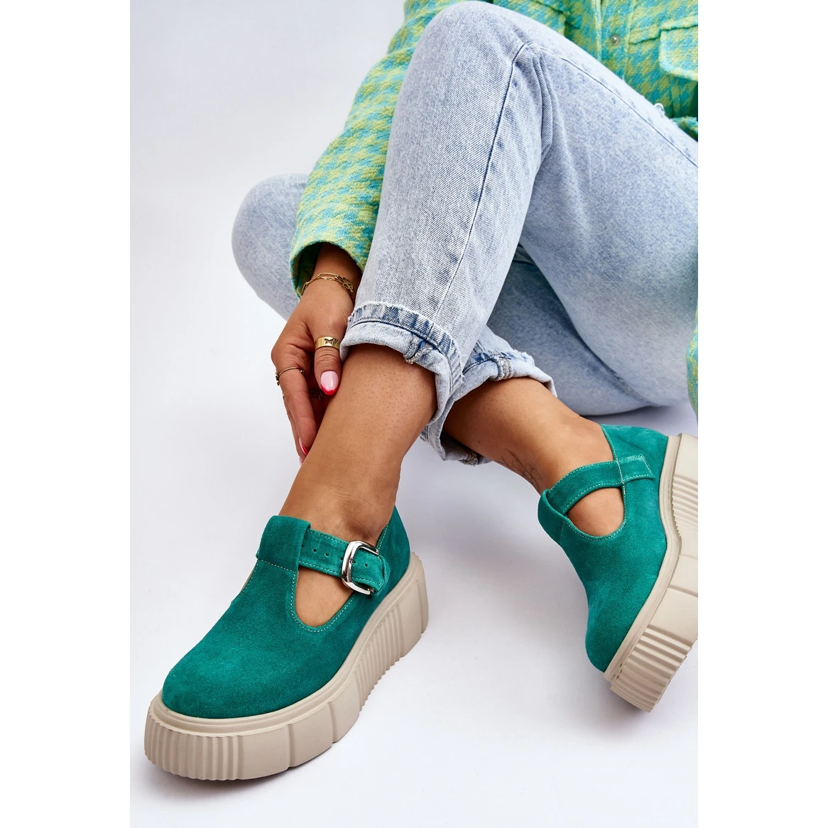 Lemar Brogues En Daim à La Mode Sur Une Plate-forme Massive Vert Colson – Image 9