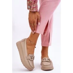 Lemar Mocassins à Plateforme En Cuir Avec Ornements Desmond Beiges