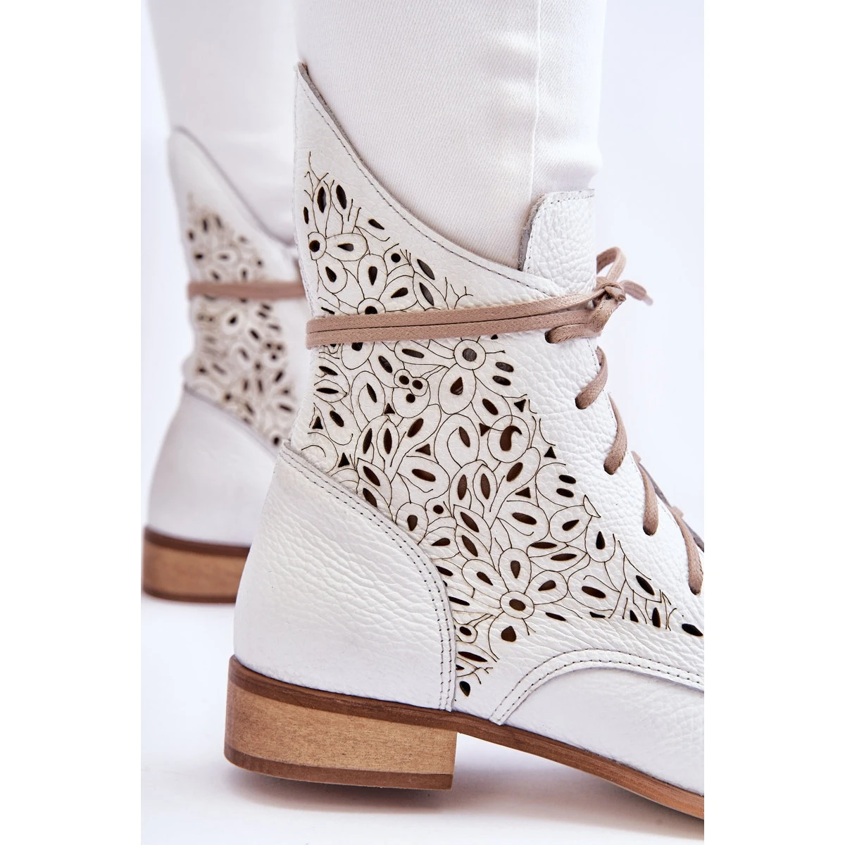 Lewski Shoes Bottes Zippées En Cuir Pour Femmes Left Shoes 3186 White Peas Blanche – Image 4