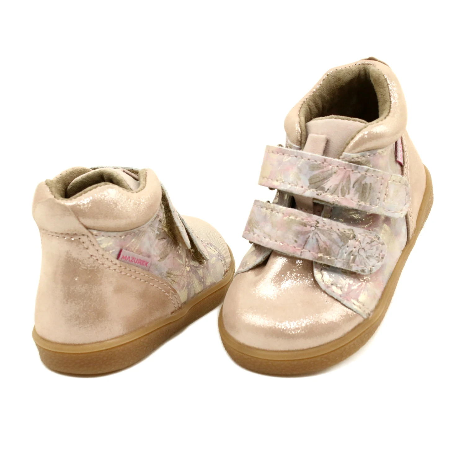 Mazurek Bottines Velcro 1302 Spring Flower Satin Doré Beige Rose – Image 3