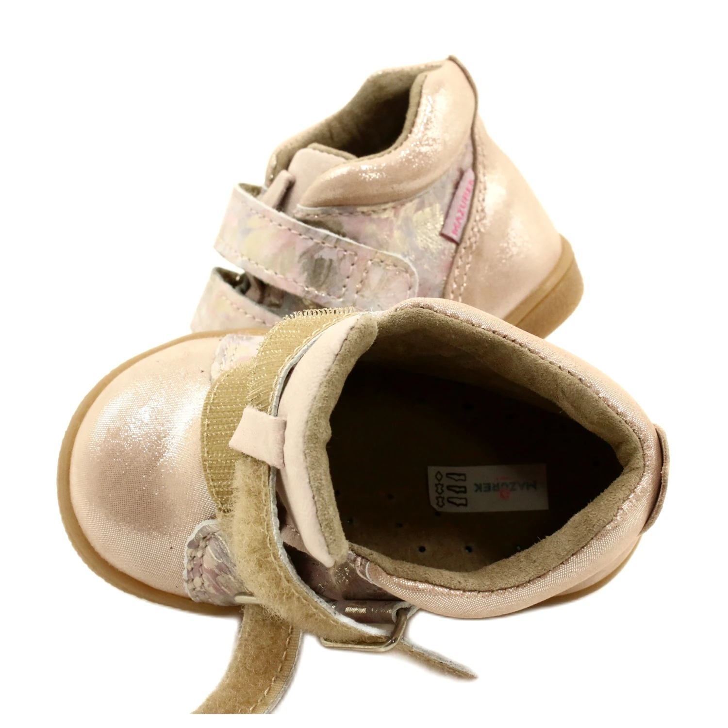 Mazurek Bottines Velcro 1302 Spring Flower Satin Doré Beige Rose – Image 4