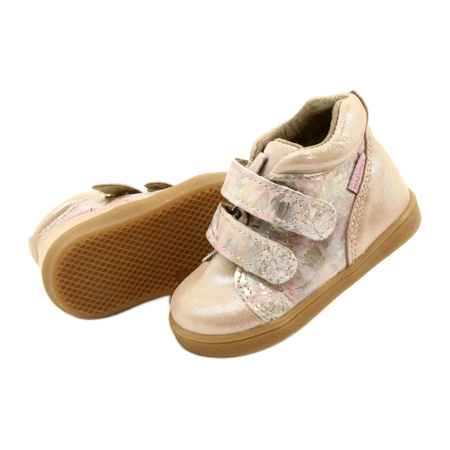 Mazurek Bottines Velcro 1302 Spring Flower Satin Doré Beige Rose – Image 5