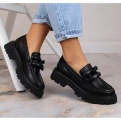 Mocassins à Talons Hauts Big Star LL274580 Noirs Avec Chaîne Le Noir