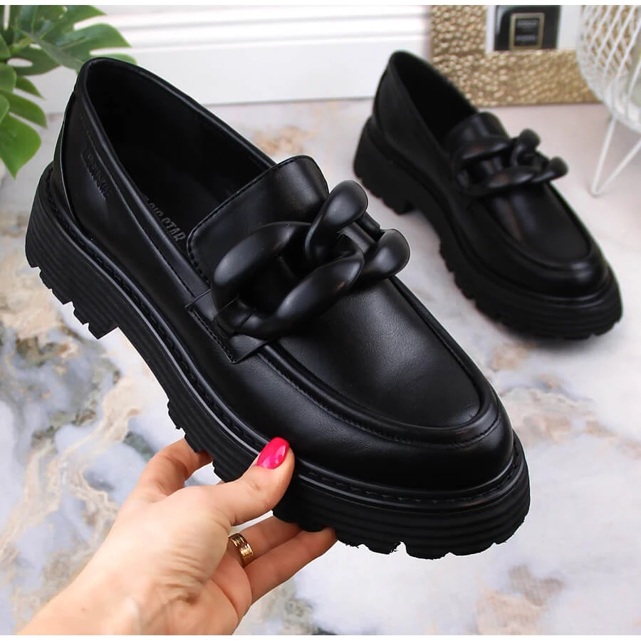 Mocassins à Talons Hauts Big Star LL274580 Noirs Avec Chaîne Le Noir – Image 4