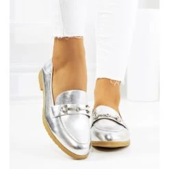 Mocassins Argentés à Talon Plat Aniria