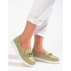 Mocassins Confortables Pour Femmes Sur La Plate-forme Verte Shelovet