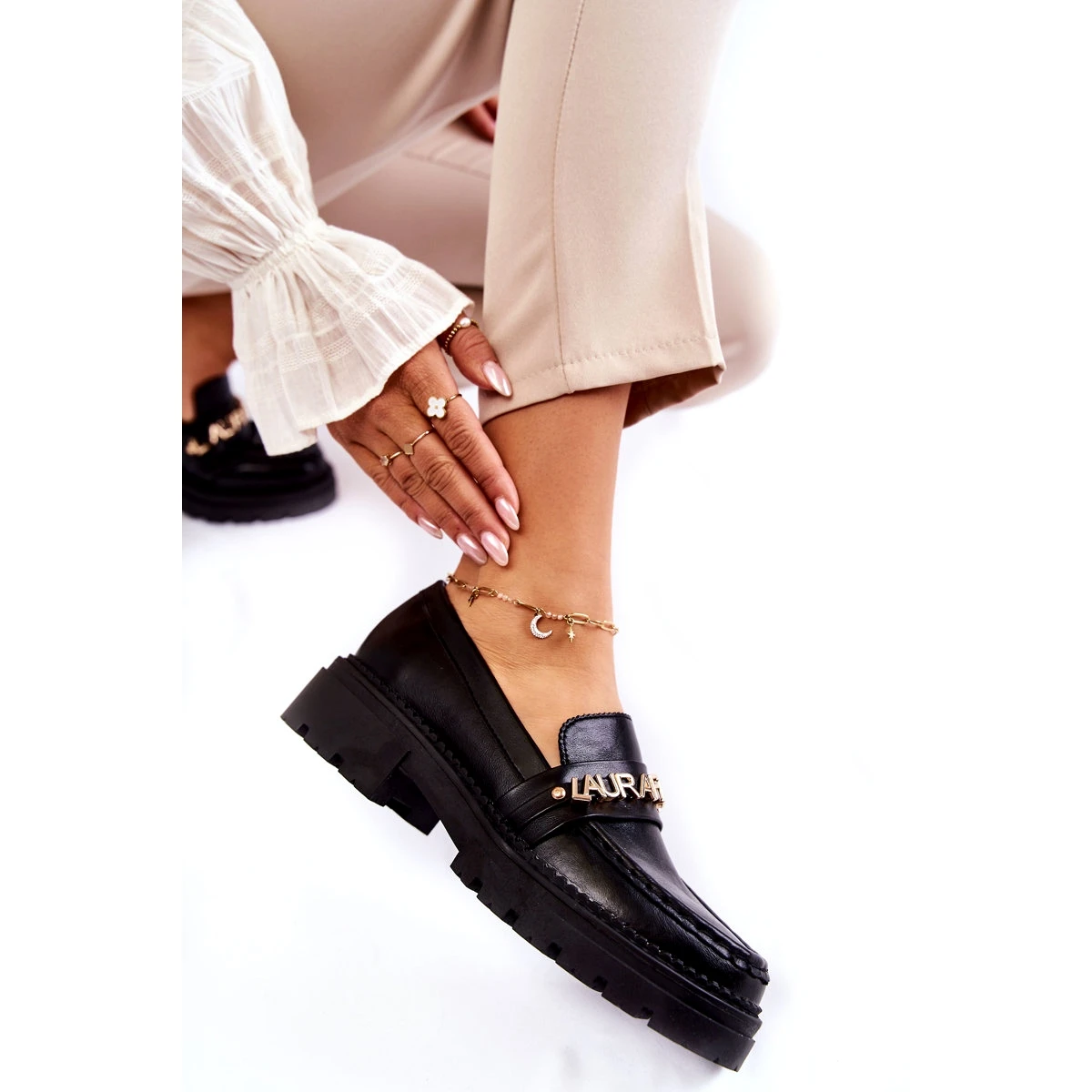 Mocassins Cuir Lettres La.Fi 210001B-PU Noir Le Noir – Image 4