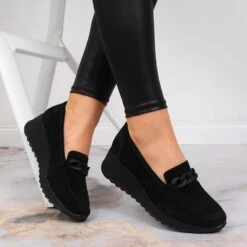 Mocassins En Cuir Filippo DP3632 Sur Un Coin Avec Une Chaîne Le Noir