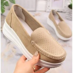 Mocassins En Cuir Suédé Pour Femmes Sur La Plate-forme Beige Artiker 52C1759