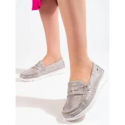 Mocassins En Daim Gris Shelovet, Femmes