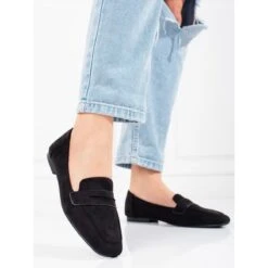 Mocassins En Daim Noir Pour Femmes De Shelovet Le Noir