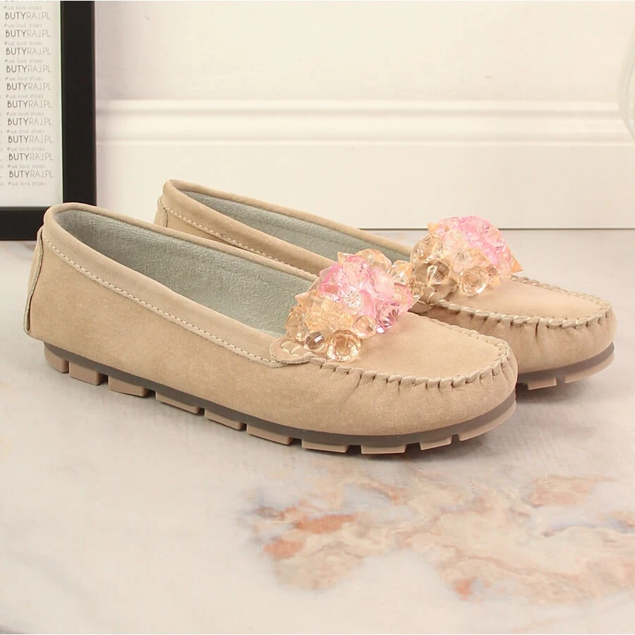 Mocassins Femme En Cuir Avec Cristaux Beiges Filippo DP4549 – Image 6
