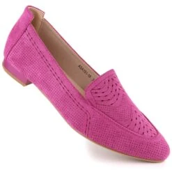 Mocassins Femme En Daim Ajouré Fushia Jezzi ASA151-18 Rose