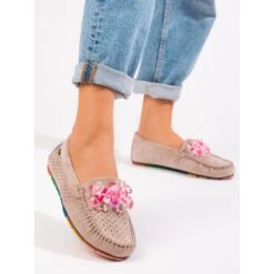 Mocassins Femme En Daim Shelovet Beige