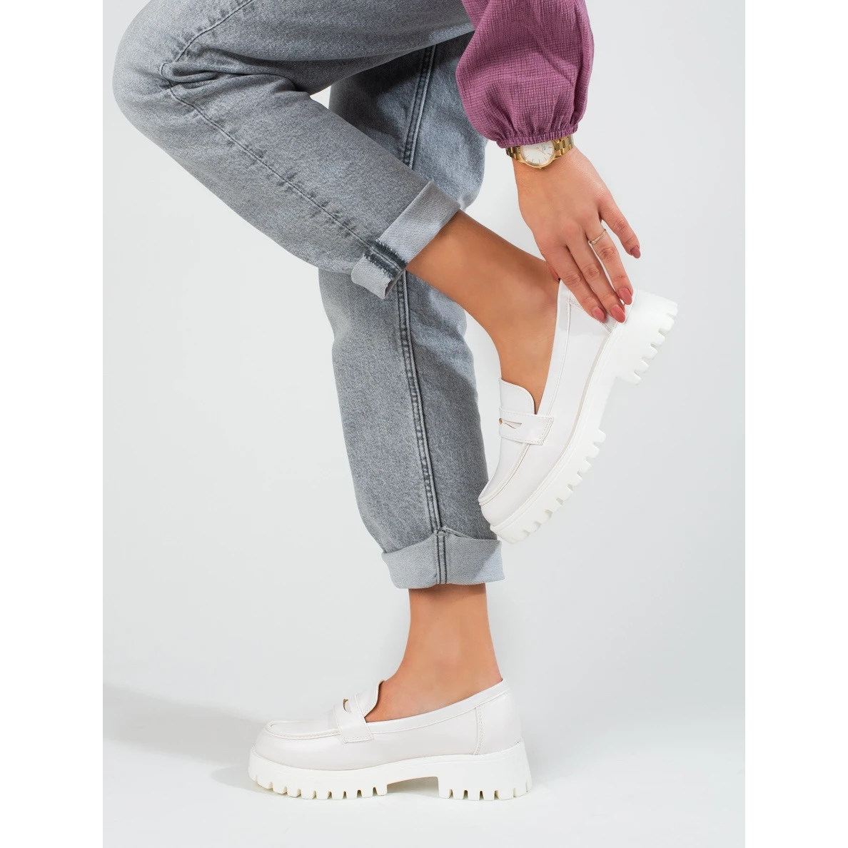 Mocassins Plateforme Shelovet Femme Blancs Blanche – Image 2