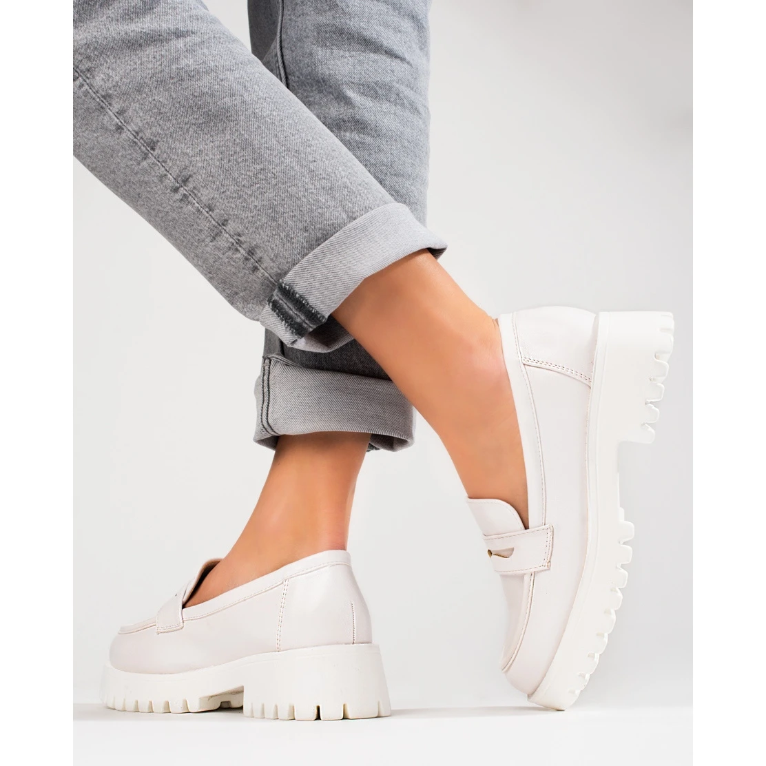 Mocassins Plateforme Shelovet Femme Blancs Blanche – Image 3