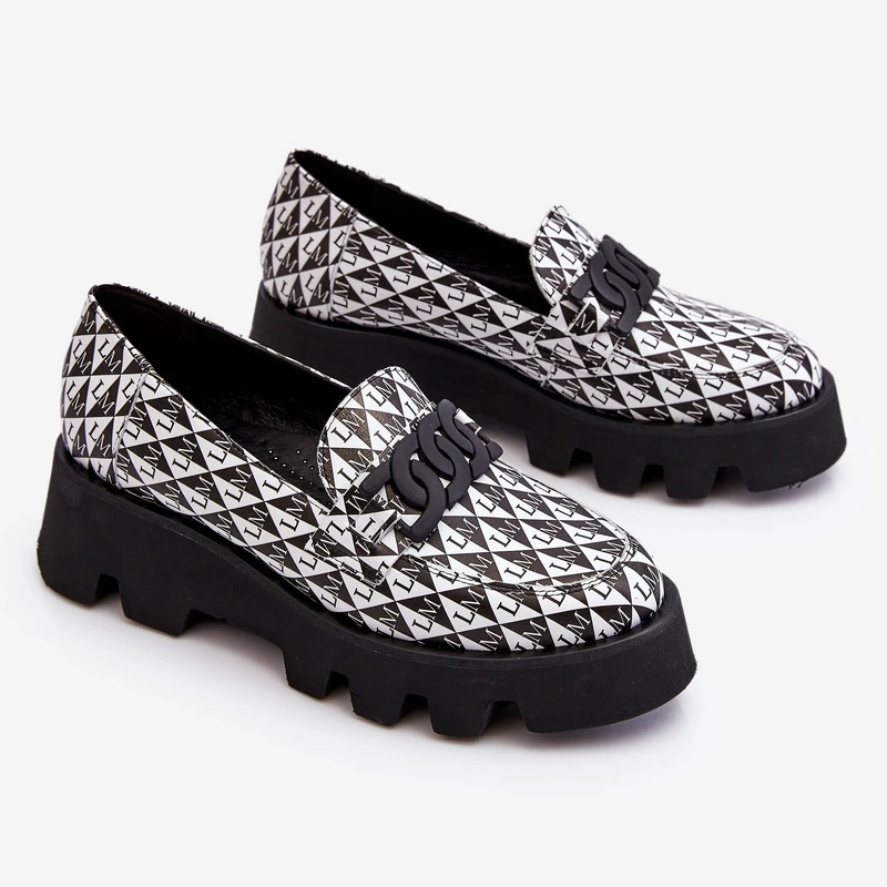 Mocassins Sur Une Plateforme Massive Laura Messi 2601 Noir Et Blanc Blanche Le Noir – Image 7