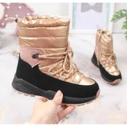 News Bottes De Neige Fille, Isolées En Laine De Mouton, Dorées Le Noir D'or