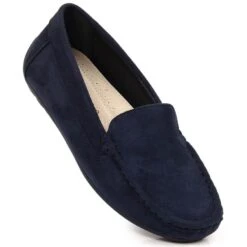 News Mocassins Femme En Daim Bleu Marine