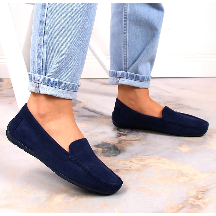News Mocassins Femme En Daim Bleu Marine – Image 6